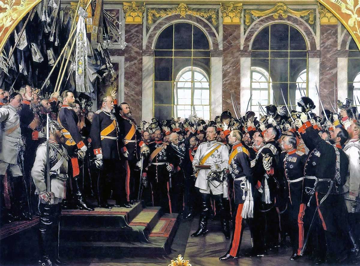 Proclamation of Prussian king Wilhelm I as German Emperor at Versailles, Anton von Werner, 1885. Wiki Commons. Proclamation of Prussian king Wilhelm I as German Emperor at Versailles, Anton von Werner, 1885. Wiki Commons.