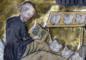 A monk reading in his bed, from Flores Bernardi, by William of Tournai, 1275-1300.  Bibliotheque Mazarine / © Archives Charmet / Bridgeman Images.